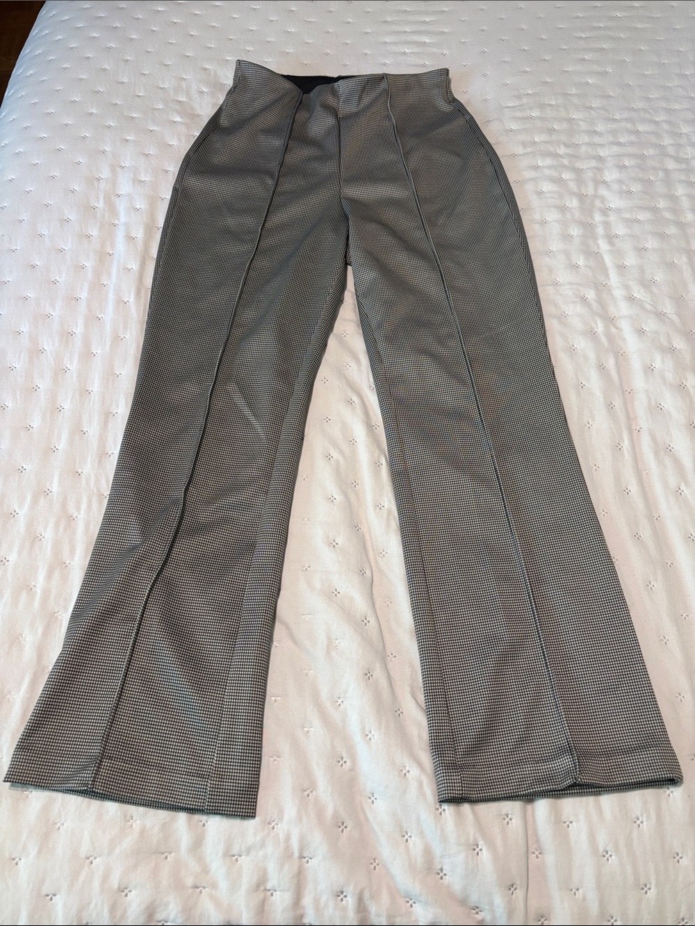 H&M Black & Gray Checked High-Waist Trousers